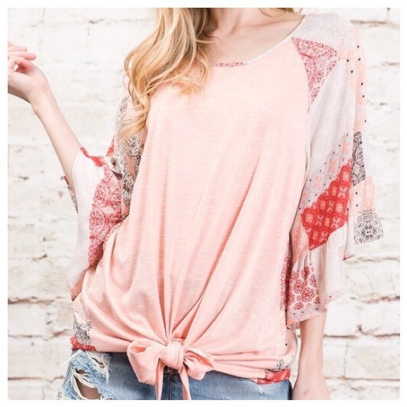 Abigail Boho Patchwork Tie Front Draped Top - Picture 4 of 8